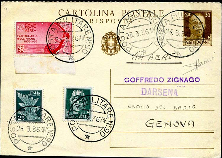 1936 Cartolina postale c. 30, in ... 