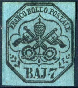 1852 - 7 baj azzurro, n. 8, gomma ... 