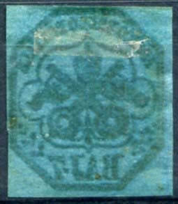 1852 - 7 baj azzurro, n. 8, gomma ... 