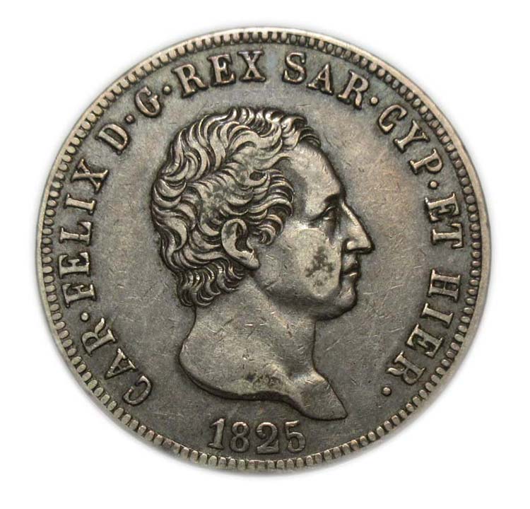 Carlo Felice - 1825 - 5 lire - ... 