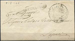 1861 Cefalù, ovale con fregi, lettera in ... 