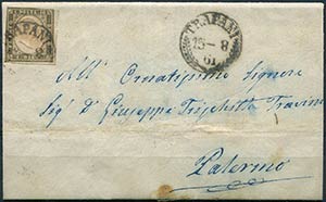 1861 Trapani, cerchio con palme, annullatore ... 