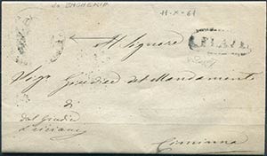 1861 Santa Flavia, lettera in franchigia per ... 