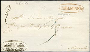1861 Corleone, ovale con fregi rosso, (R2), ... 