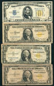 AMGOT - Lot of 3 $1 and 1 $5 notes with ... 