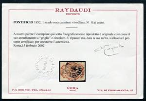 1852 - 1 scudo rosa carminio vivo, n. 11a ... 