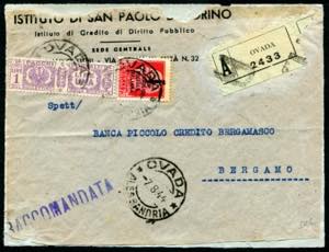 1944 - Raccomandata da Ovada per Bergamo, ... 