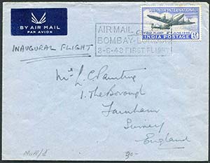 1948 India 1° volo Bombay/Londra. Mull.1.