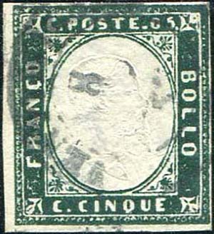 1855 Sardegna, IV emissione, c. 5 verde ... 