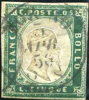 1856 Sardegna, IV emissione, c. 5 verde ... 