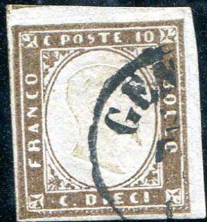 1859 Sardegna, IV emissione, c. 10 bruno ... 