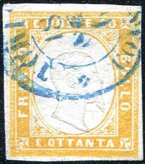 1861 Sardegna, IV emissione, c. 80 giallo ... 