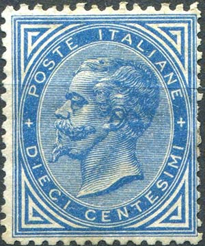 1877 Vitt. Emanuele 2°, c.10 azzurro n.10, ... 