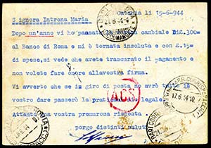 15/06/1944 Cartolina raccomandata fuori ... 