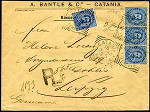 1893 Raccomandata da Catania a Lipsia con ... 