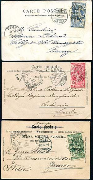 1900 Svizzera, tre cartoline viaggiate con i ... 