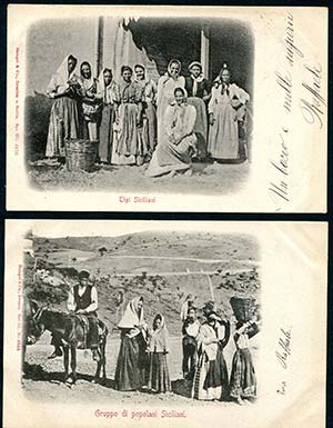 1900 Tipi siciliani, due cartoline viaggiate.