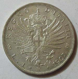 1907 Vitt. Emanuele III, lire 1 Aquila ... 