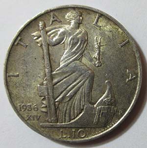 1936 Vitt. Emanuele 3°, £10 Impero, Ag. ... 