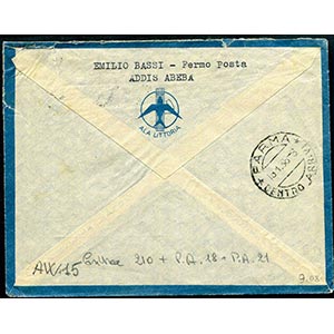 Eritrea - 1938 -  Lettera via aerea da Addis ... 