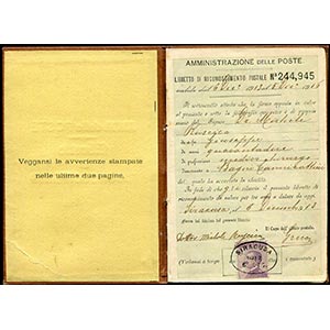 Italy - 1913 Postal identification booklet, ... 