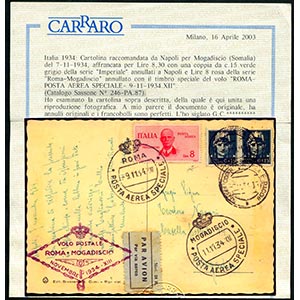 1934 Volo Roma - Mogadiscio, cartolina con ... 
