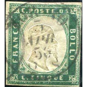 1856 Sardegna, IV emissione, c. 5 verde ... 
