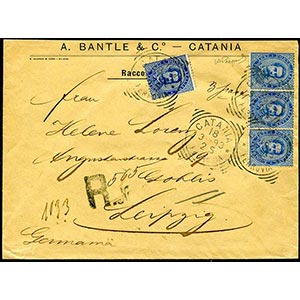 1893 Raccomandata da Catania a Lipsia con ... 