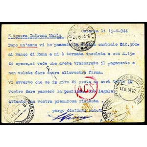 AMGOT - 15/06/1944 Cartolina raccomandata ... 
