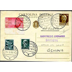 1936 Cartolina postale c. 30, in partenza il ... 