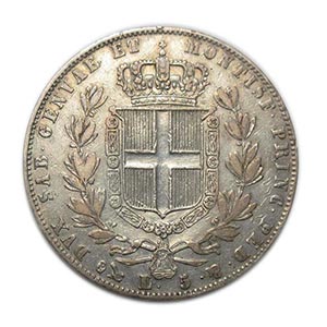 Carlo Alberto - 1849 - 5 Lire 2° tipo. Ag. ... 