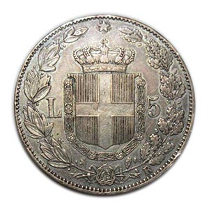 Umberto I - 1879 - 5 Lire 2° tipo. Ag. gr. ... 