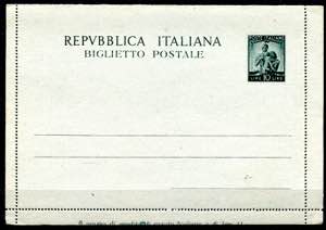 1946 Democratic type postal ticket, 10 lire ... 