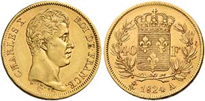Monete d’oro europee.  Francia.  Carlo X, ... 