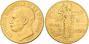 Monete d’oro europee.  Italia.  Vittorio ... 