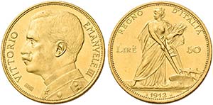 Monete d’oro europee.  Italia.  Vittorio ... 
