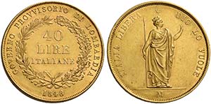 Monete d’oro europee.  Italia.  Lombardia. ... 
