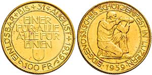 Monete d’oro europee.  Svizzera.  ... 