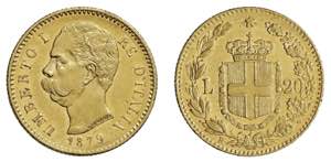 UMBERTO I (1878-1900)    20 Lire 1879, oro ... 