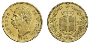 UMBERTO I (1878-1900)    20 Lire 1880, oro ... 