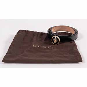 GUCCI Cintura in pelle nera semi lucida con ... 