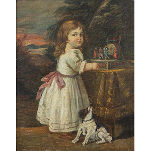 Maestro del XIX secolo. Bambina con cane. ... 