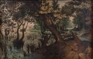 Ambito di Paul Bril, XVII secolo. Paesaggio ... 