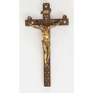 Crocifisso in bronzo dorato con croce ... 