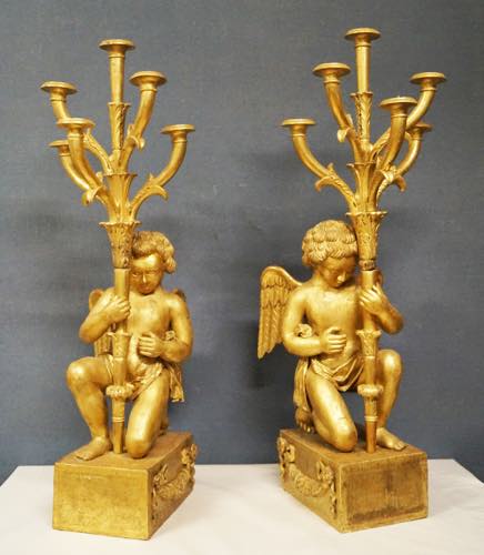 Due sculture in legno dorato e ... 