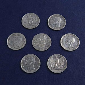 Lotto di sette monete in argento del Regno ... 