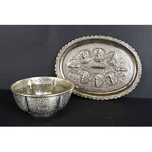 Lotto di vassoio ovale e bowl in argento ... 