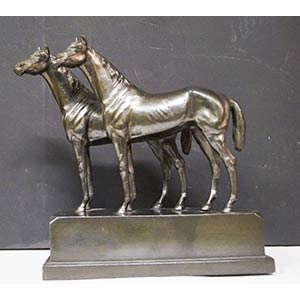 Scultura in bronzo brunito Due cavalli ... 