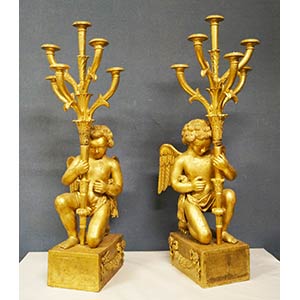 Due sculture in legno dorato e intagliato ... 