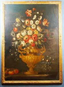 Scuola italiana del 600 Vaso con fiori e ... 